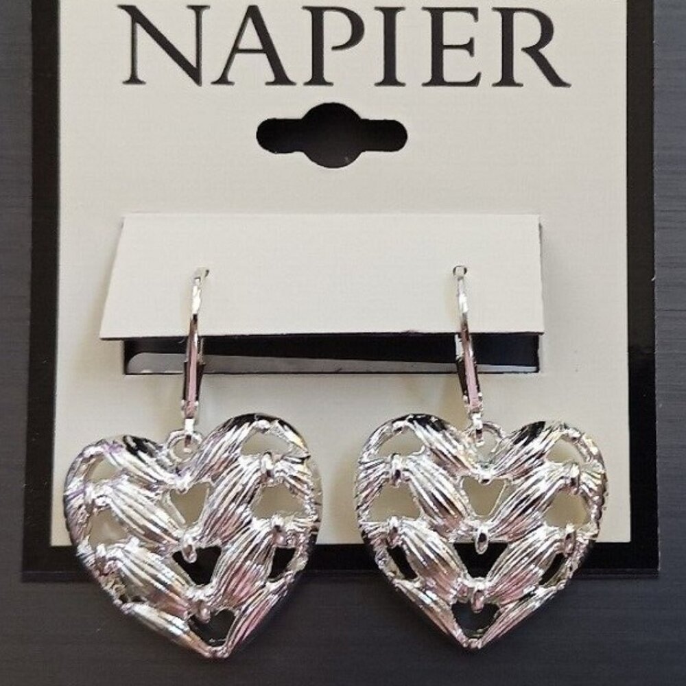 NAPIER Romantic Silver J’Adore Heart Cut-Out Drop Earrings**NEW! - Picture 2 of 3